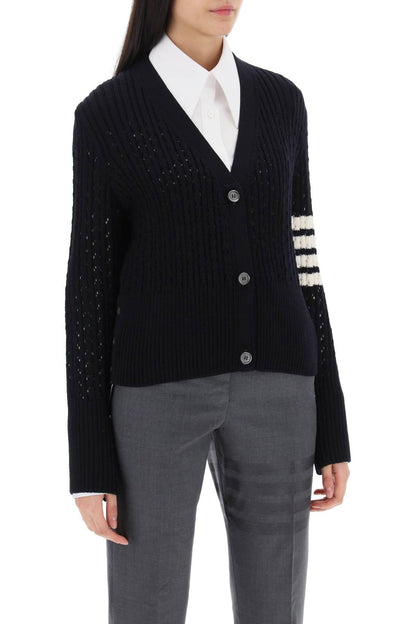 THOM BROWNE pointelle stitch merino wool 4-bar cardigan