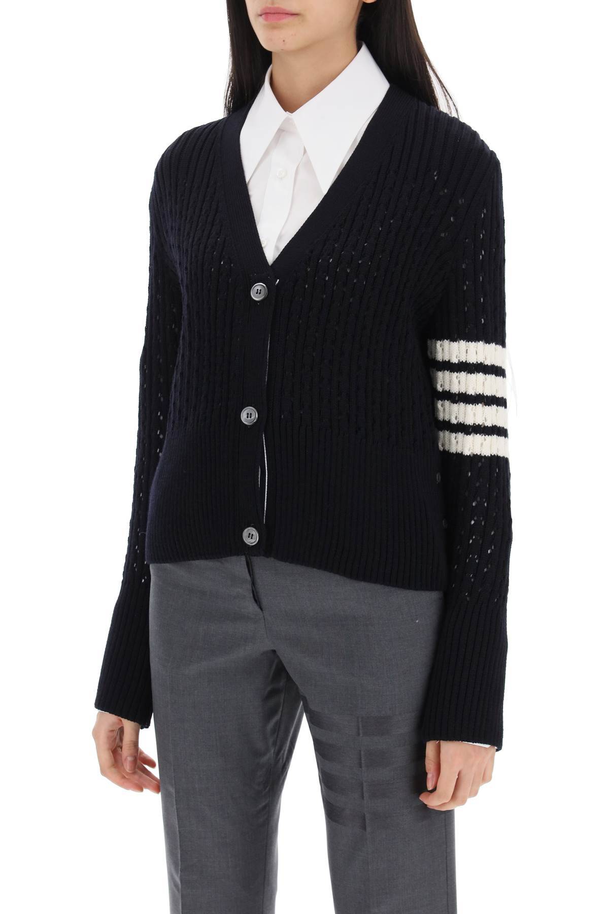 THOM BROWNE pointelle stitch merino wool 4-bar cardigan