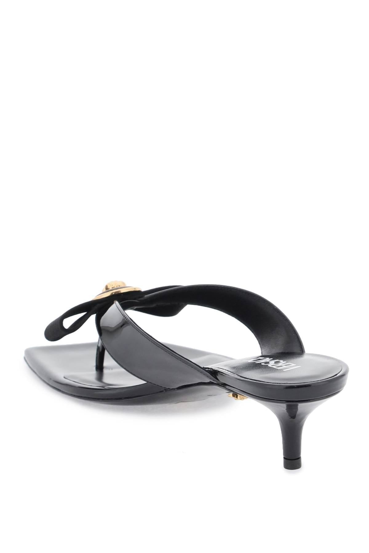 VERSACE gianni ribbon thong mules