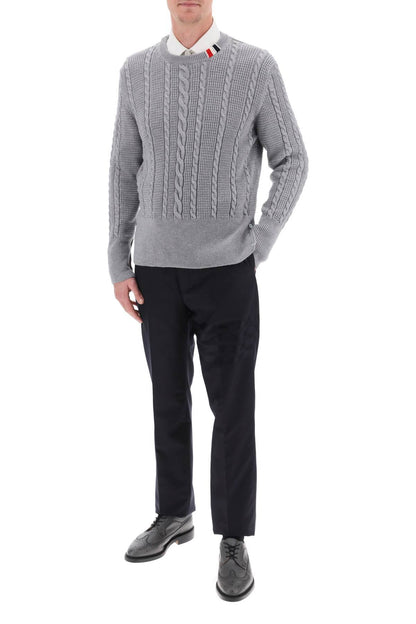 THOM BROWNE cable wool sweater with rwb detail