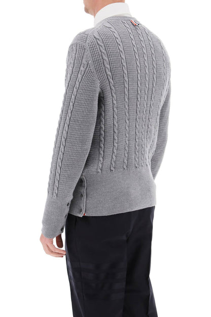 THOM BROWNE cable wool sweater with rwb detail