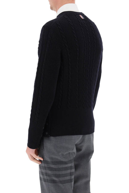 THOM BROWNE cable wool sweater with rwb detail