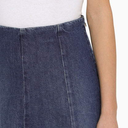 Khaite The Lennox Blue Denim Skirt