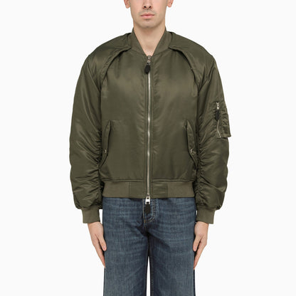 Alexander Mc Queen Convertible Khaki Nylon Bomber Jacket