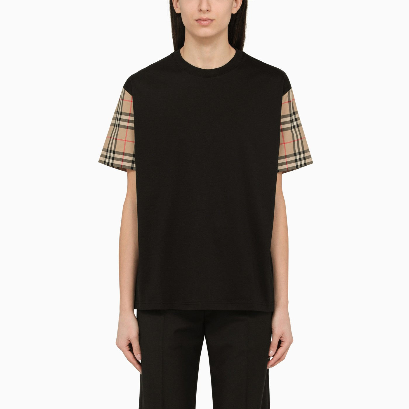 Burberry Black Crew Neck T Shirt With Check