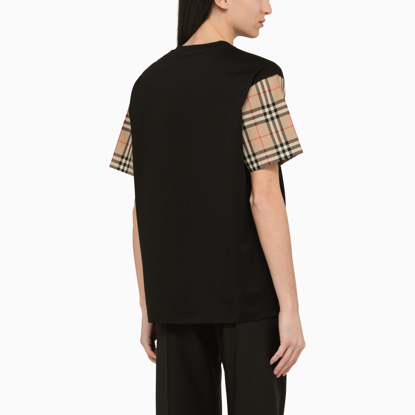 Burberry Black Crew Neck T Shirt With Check