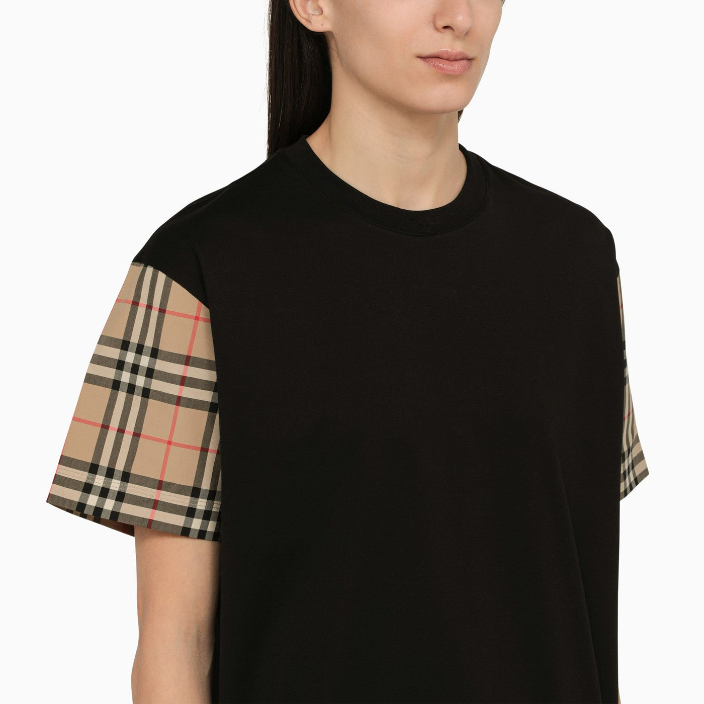 Burberry Black Crew Neck T Shirt With Check