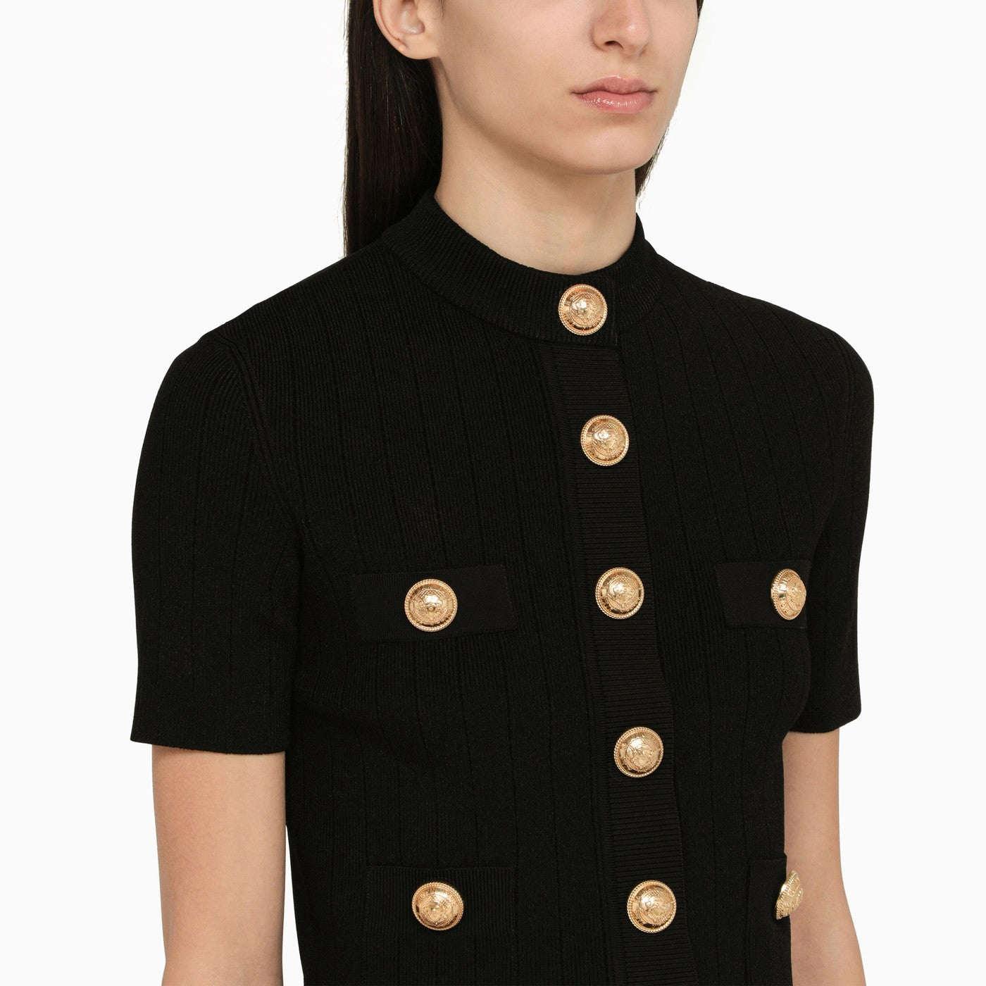 Balmain Black Crew Neck Sweater With Buttons