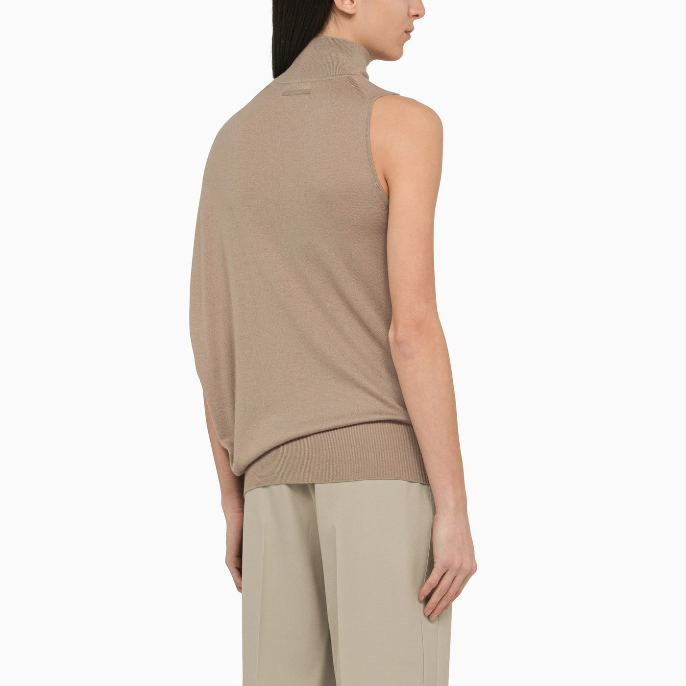 Calvin Klein Taupe One Shoulder Turtleneck In Wool