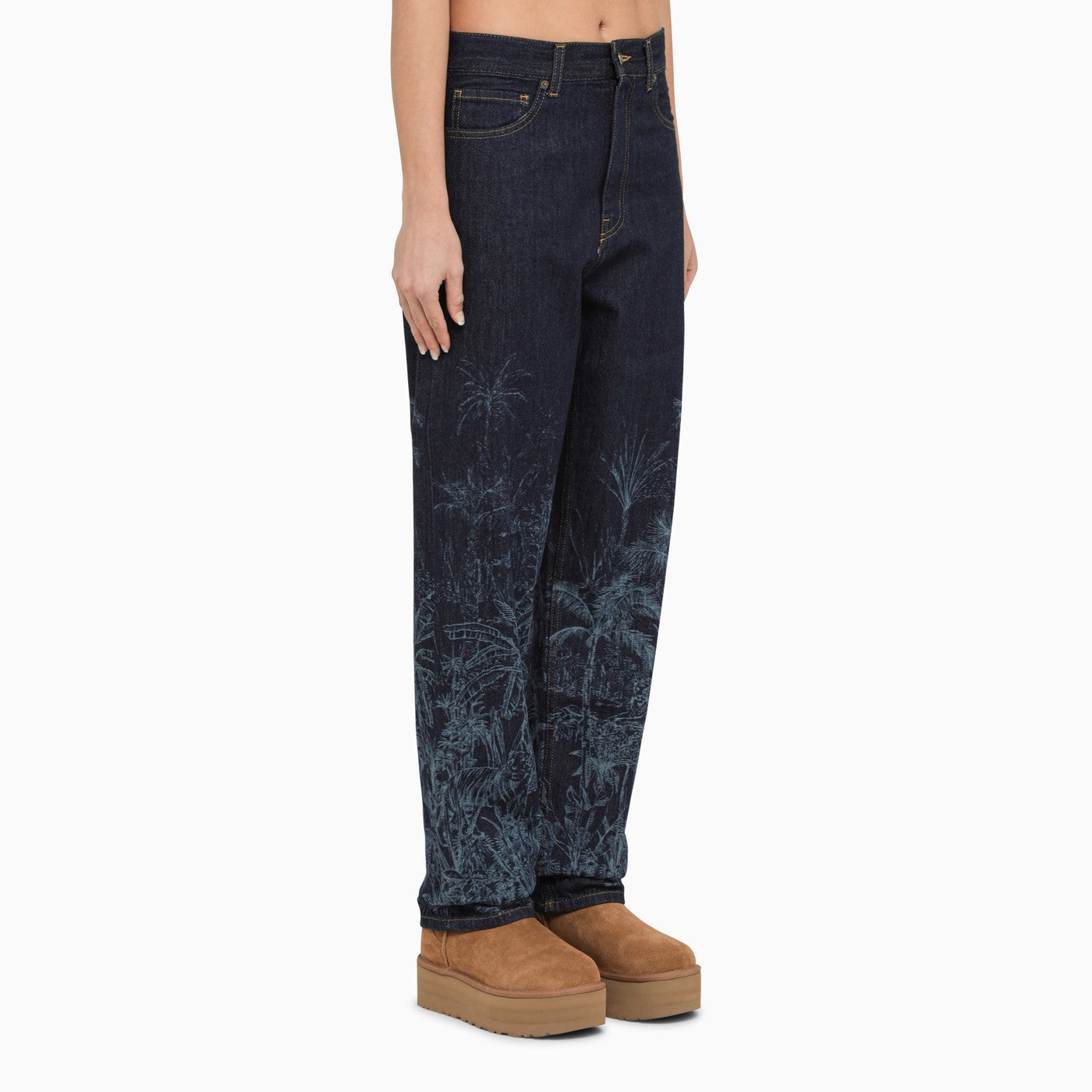 Alanui Blue Regular Jeans With Floral Pattern