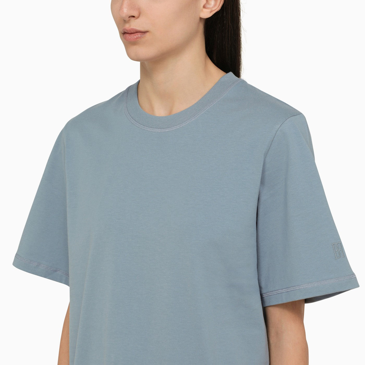 By Malene Birger Large Round Neck Blue T Shirt In Organic Cotton