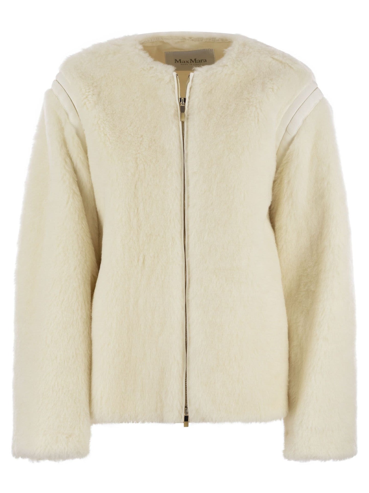 Max Mara Panno Teddy Fabric Crew Neck Jacket