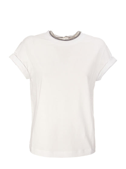 Brunello Cucinelli Stretch Cotton Jersey T Shirt With Precious Faux Layering